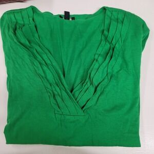 Talbots‎ Woman Green V-Neck Pleated Top Blouse 1X Career Casual